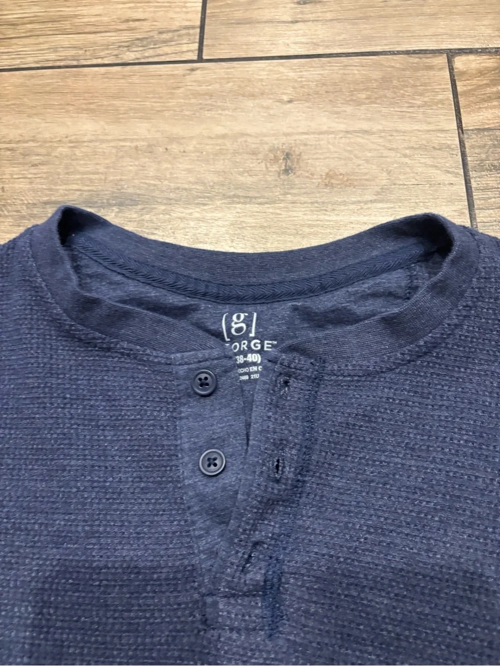 George Mens Medium Navy Blue Waffle Knit Thermal Long Sleeve Henley Shirt